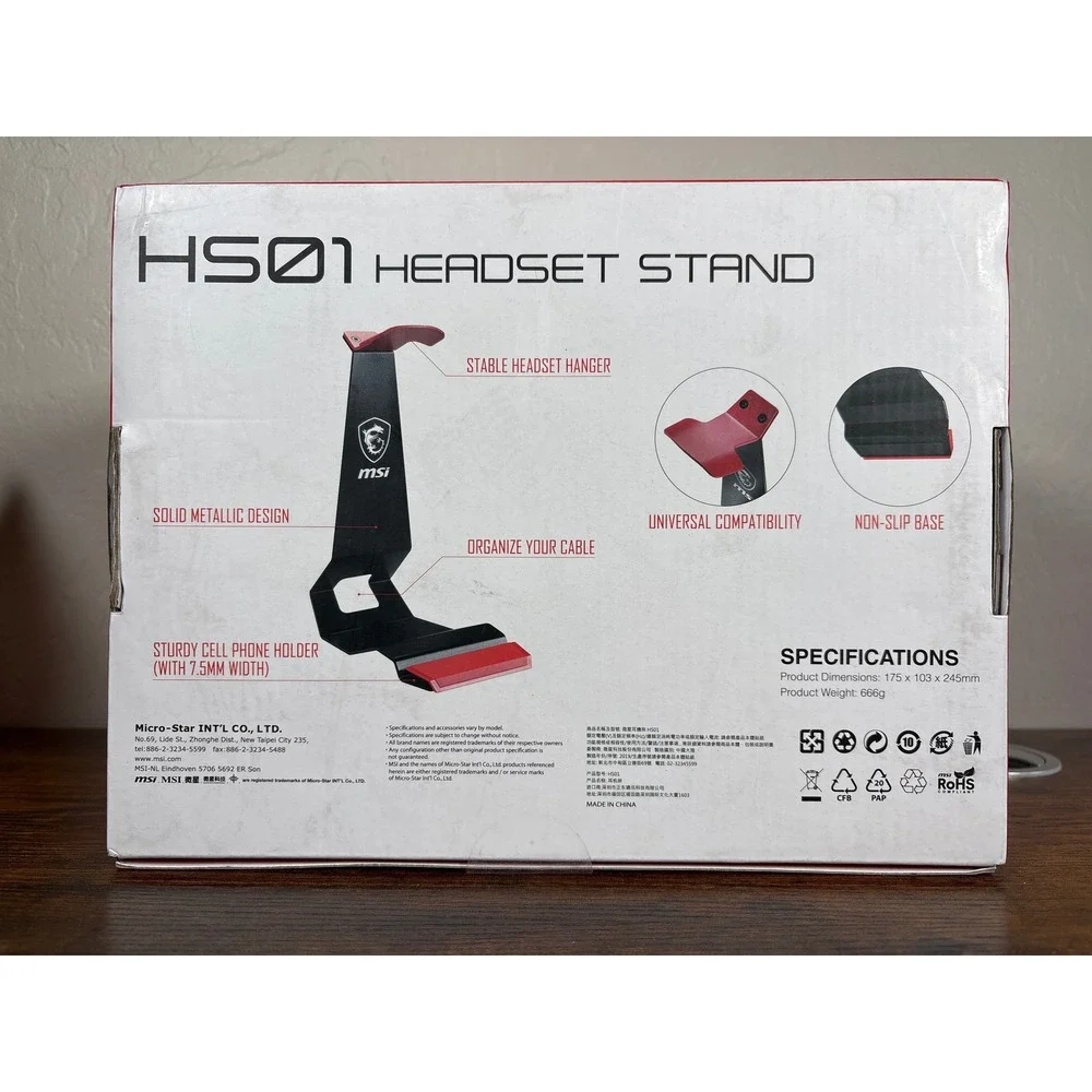 MSI HS01 Headset Stand Black Red Metal‎ Gaming Headphone Holder with Phone Mount